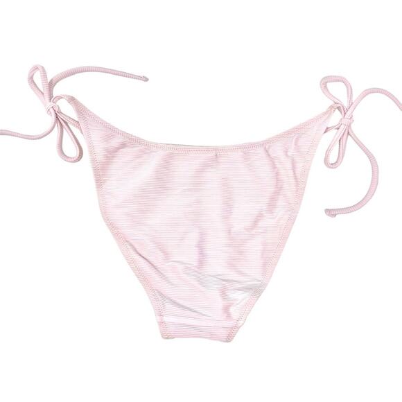 J. Crew Ribbed Curved-waist Cheeky String Bikini Bottom Pink Women's Large BE805 - Picture 3 of 7